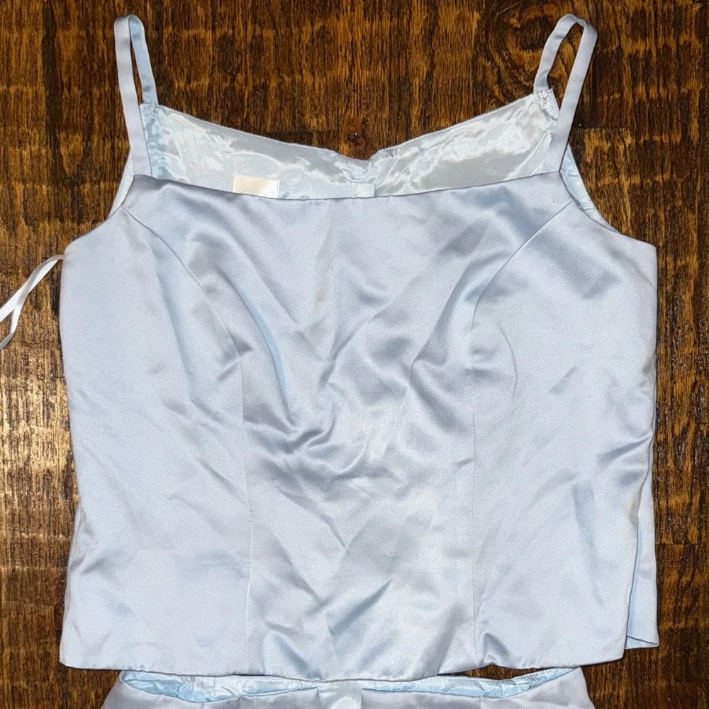 Vintage 1990s Too Neiman Marcus Light Blue Satin Two-Piece Set | Pristine - Picture 6 of 11